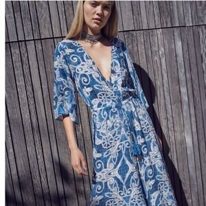JAASE | Freedom Print Blue & White Boho Jumpsuit‎ Sz XS